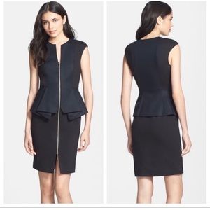 Ted Baker Jamthun Structured Peplum Full Zip Front Pencil Dress Black